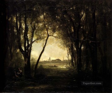  landscape Canvas - Camille Landscape with A Lake plein air Romanticism Jean Baptiste Camille Corot